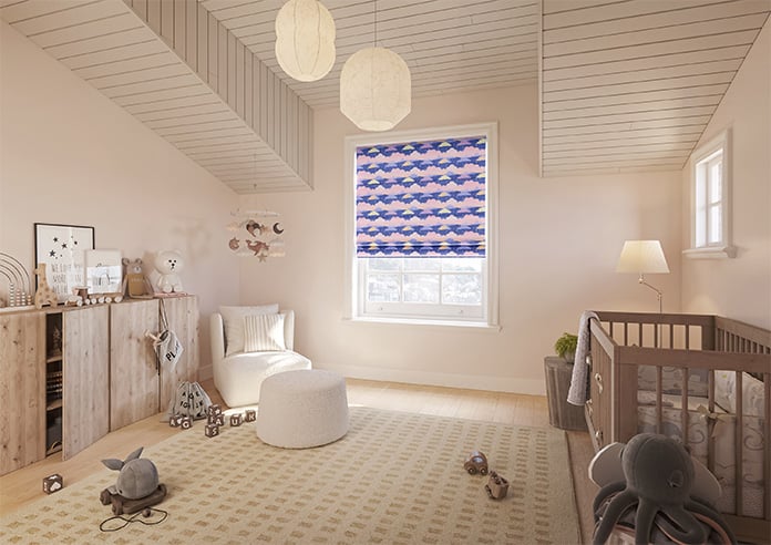 Cloudy Cosmos, Purple Twilight - Motorised Roman Blind - Image 6